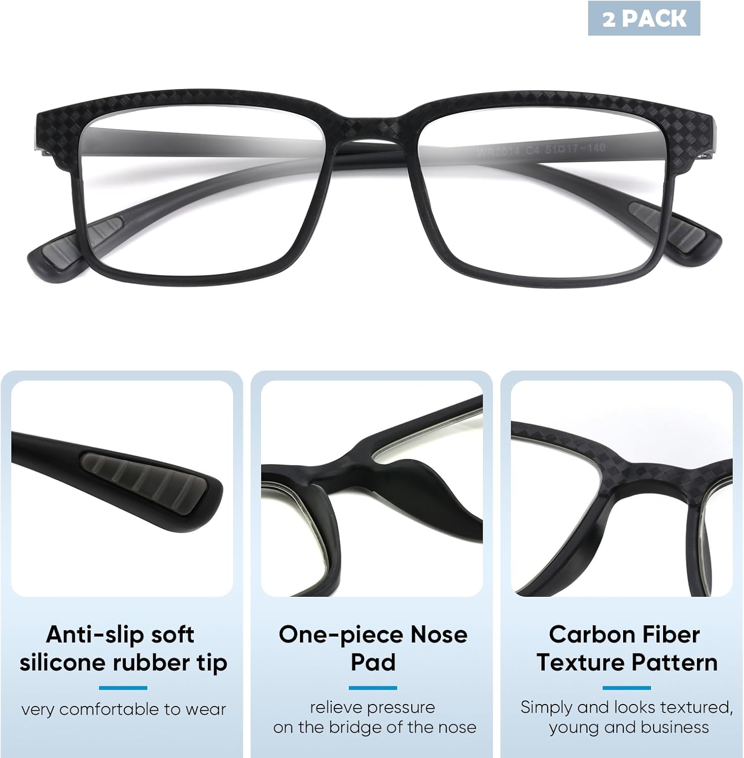 CARA - Paquete de 2 lentes de lectura multienfoque progresivo para hombres mujeres bloqueo de luz azul lector de computadora con bisagras de resorte - Imagen 5