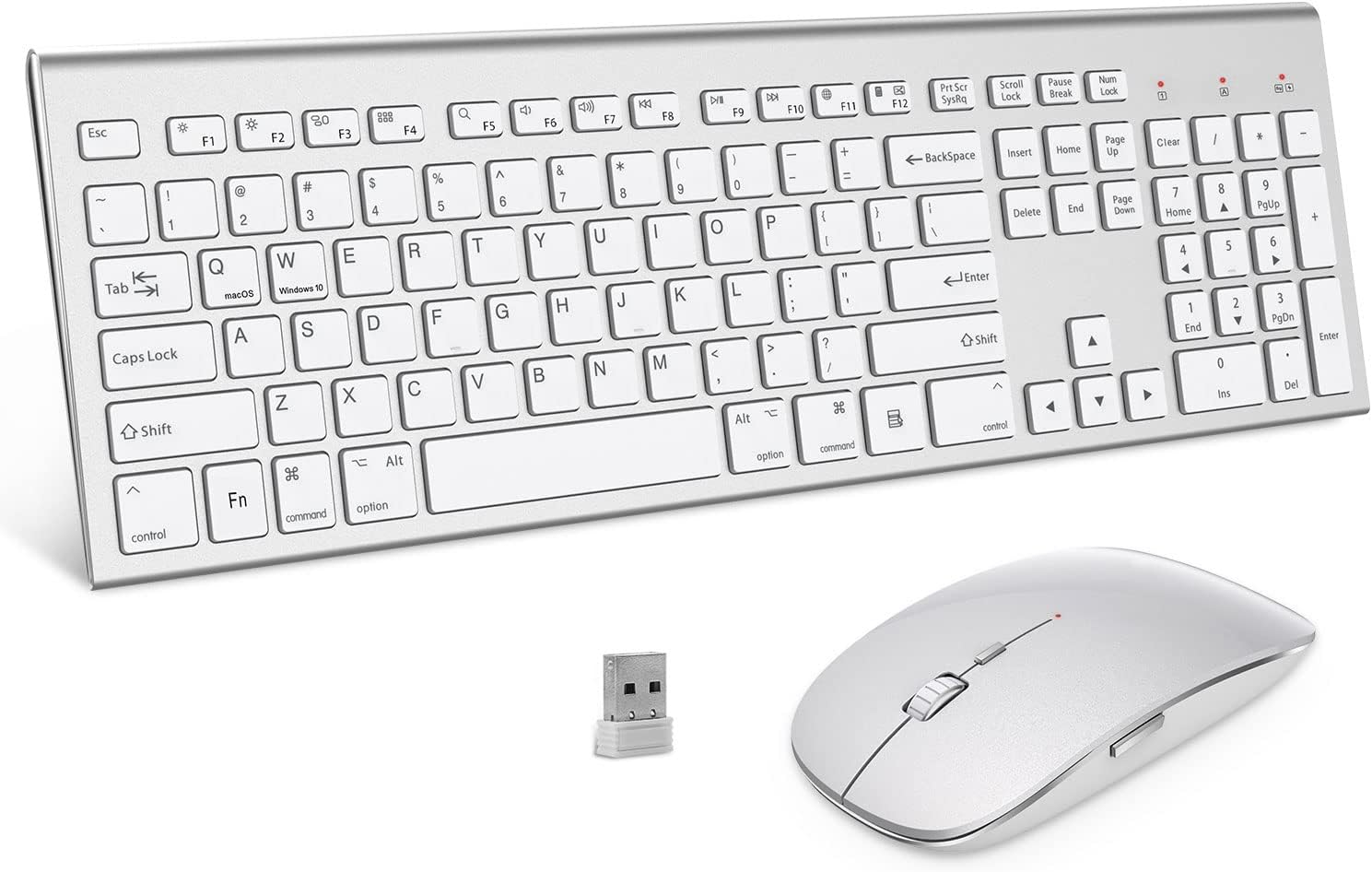 FEDARFOX – Combo de teclado y mouse inalámbricos, ergonómico de conmutación de sistema doble, delgado, compacto, de tamaño completo, teclado
