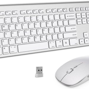 FEDARFOX – Combo de teclado y mouse inalámbricos, ergonómico de conmutación de sistema doble, delgado, compacto, de tamaño completo, teclado FEDARFOX – Combo de teclado y mouse inalámbricos, ergonómico de conmutación de sistema doble, delgado, compacto, de tamaño completo, teclado