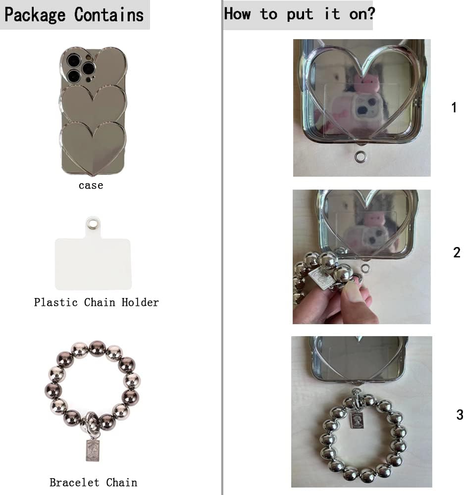 Bonita funda compatible con iPhone 11 Pro Max de 6.5 pulgadas, funda de corazón de dibujos animados 3D con bonita pulsera de cadena, protector de