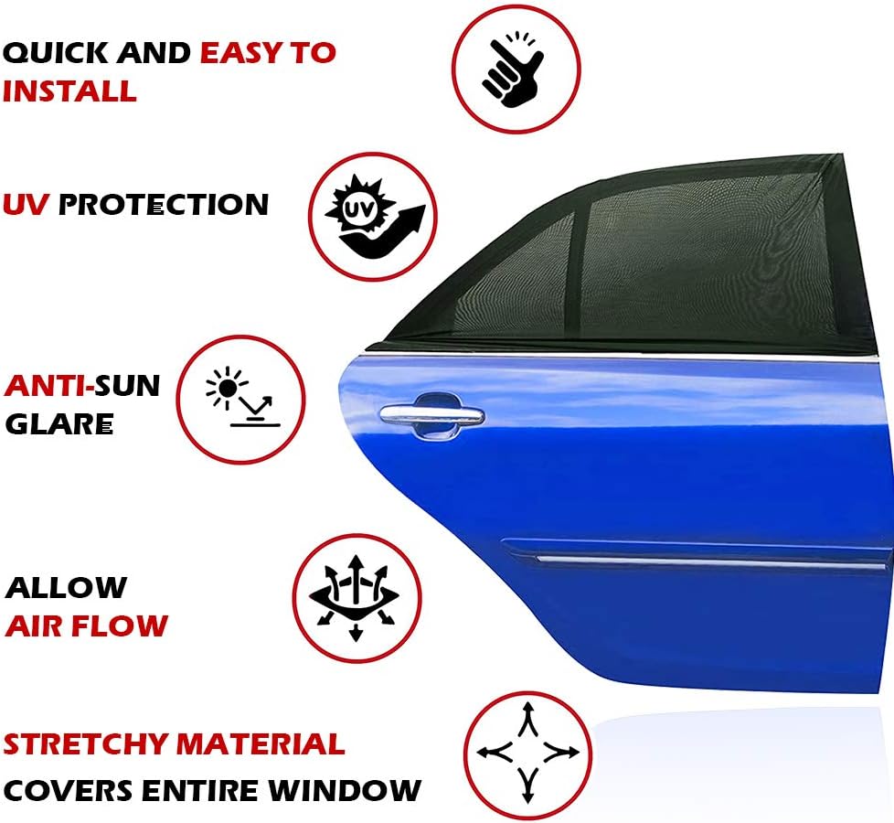 Persianas para ventana de automóvil, paquete de 2 parasoles de malla transpirable para ventana lateral de automóvil, pantallas elásticas para