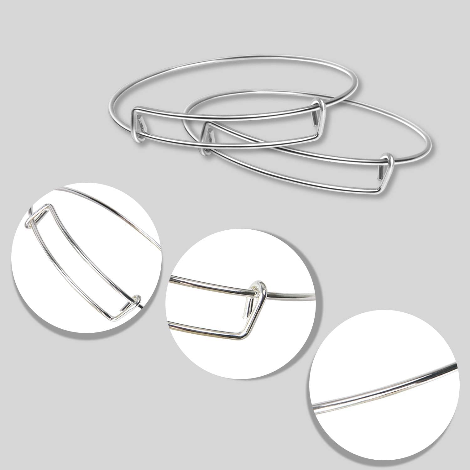 UPINS 100 pulseras expandibles en blanco, pulseras de alambre ajustables para hacer joyas de bricolaje (plata) (plateado)