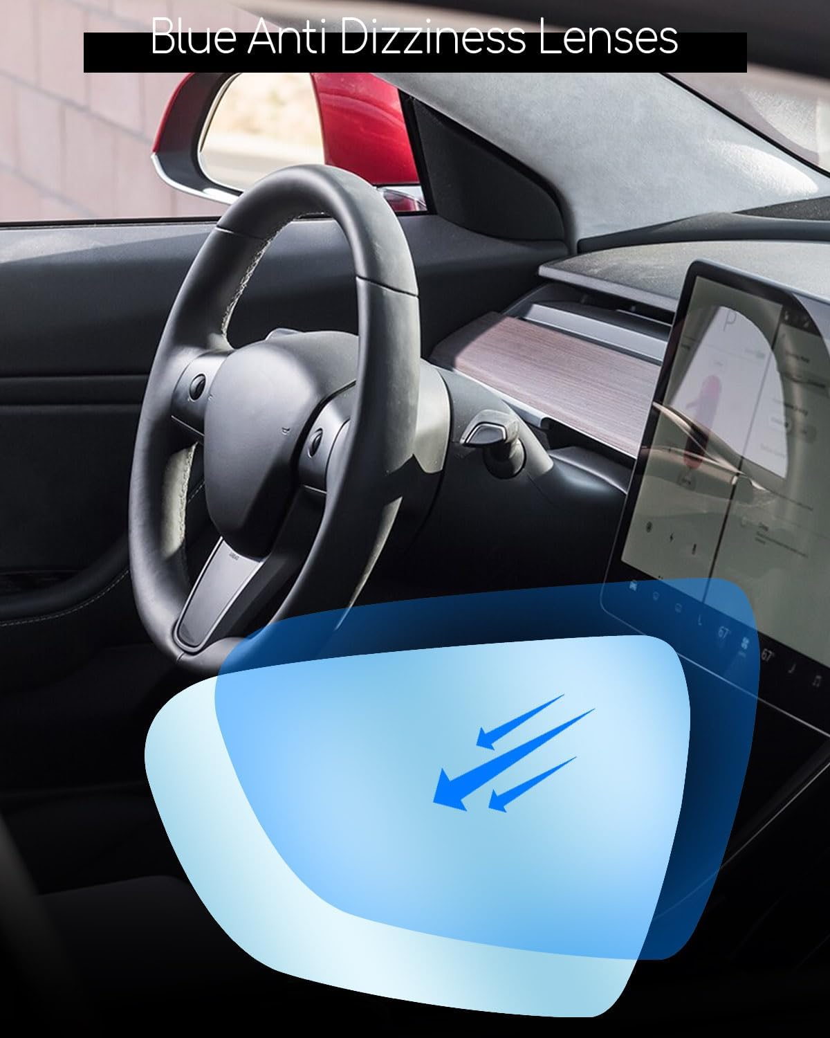 Espejo lateral azul antirreflejos para Tesla Model 3 2017-2023, espejo lateral de desempañamiento térmico de gran angular con placa trasera, 1 par