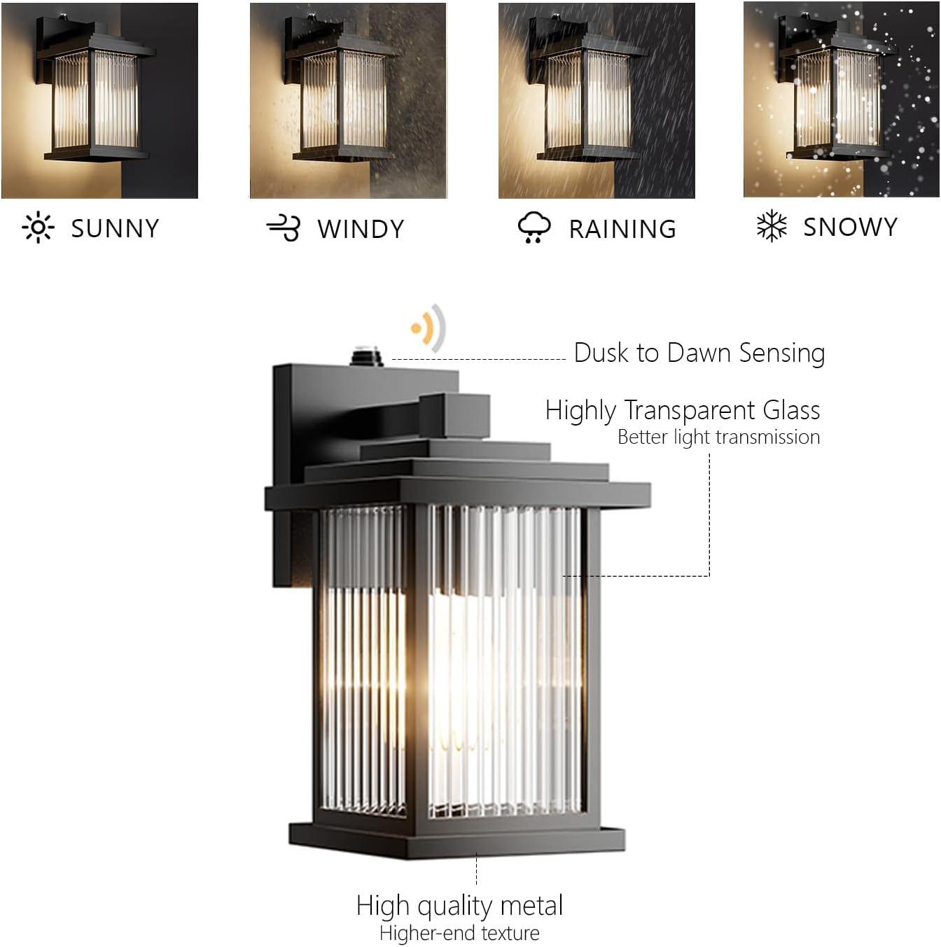 Luces de exterior del anochecer al amanecer, luces de porche impermeables al aire libre, lámpara de exterior 100% aluminio a prueba de óxido, luces