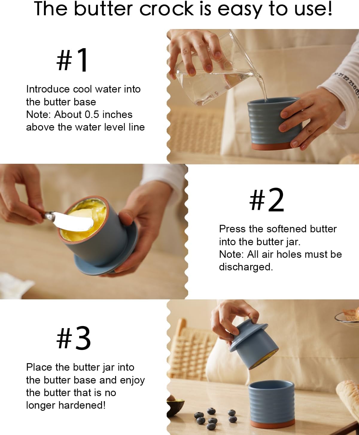 Mantequilla de mantequilla, plato de mantequilla de cerámica para mantequilla untable, colección Torsade – Baby Blue