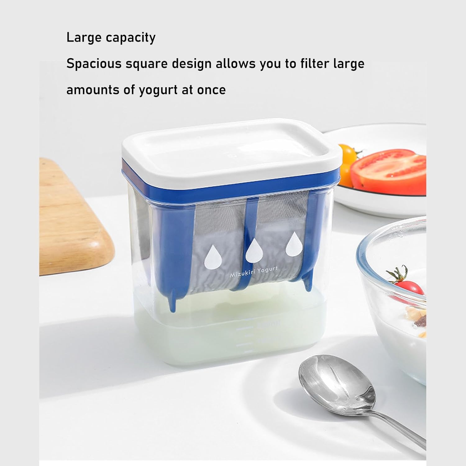 Cryfokt Filtro de yogur, filtración eficiente para hacer yogur griego grande con malla extrafina de acero inoxidable, cepa de yogur de resina para
