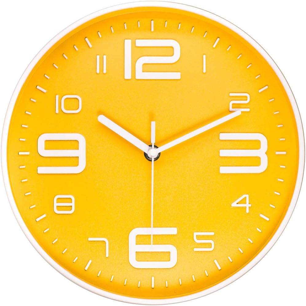 45MinST Reloj de pared moderno con esfera de números 3D de 10 pulgadas, silencioso, redondo, sin tictac, para decoración del hogar, con números