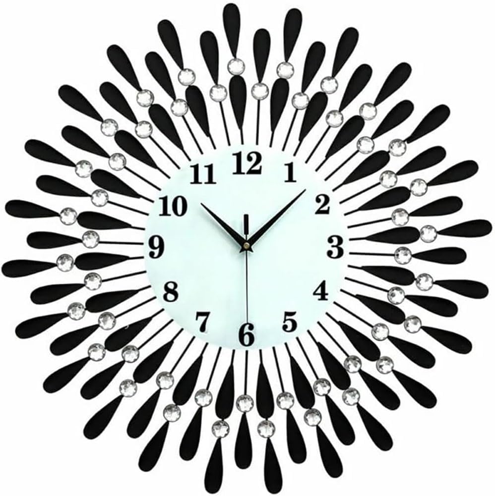 HAODING Reloj de pared con diamantes de cristal, reloj de pared moderno, reloj de pared de flores, reloj de metal silencioso, decoración de arte de