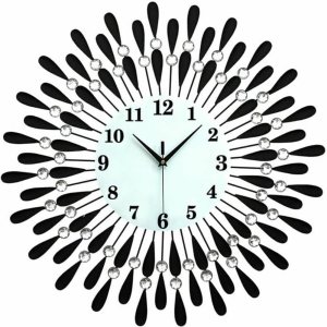 HAODING Reloj de pared con diamantes de cristal, reloj de pared moderno, reloj de pared de flores, reloj de metal silencioso, decoración de arte de HAODING Reloj de pared con diamantes de cristal, reloj de pared moderno, reloj de pared de flores, reloj de metal silencioso, decoración de arte de