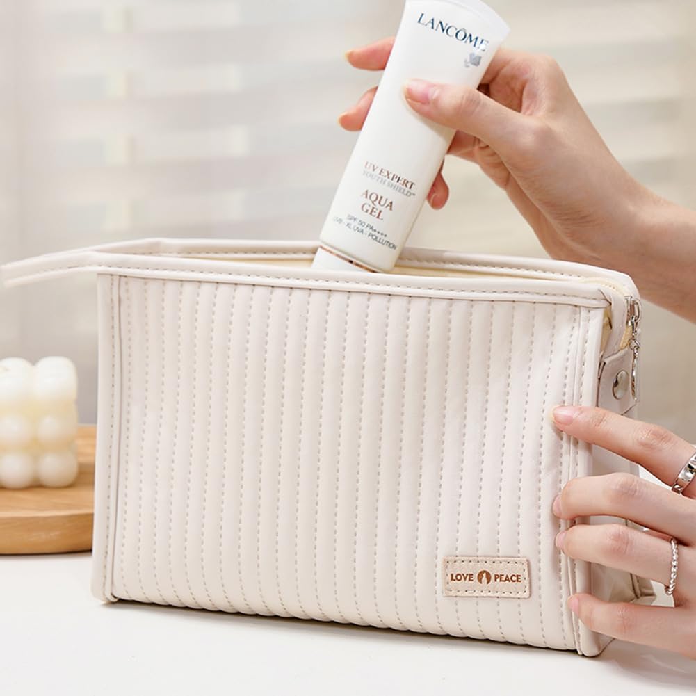 FUMAFI Bolsa de maquillaje perezosa, organizador de cosméticos de, Beige, Simplicidad