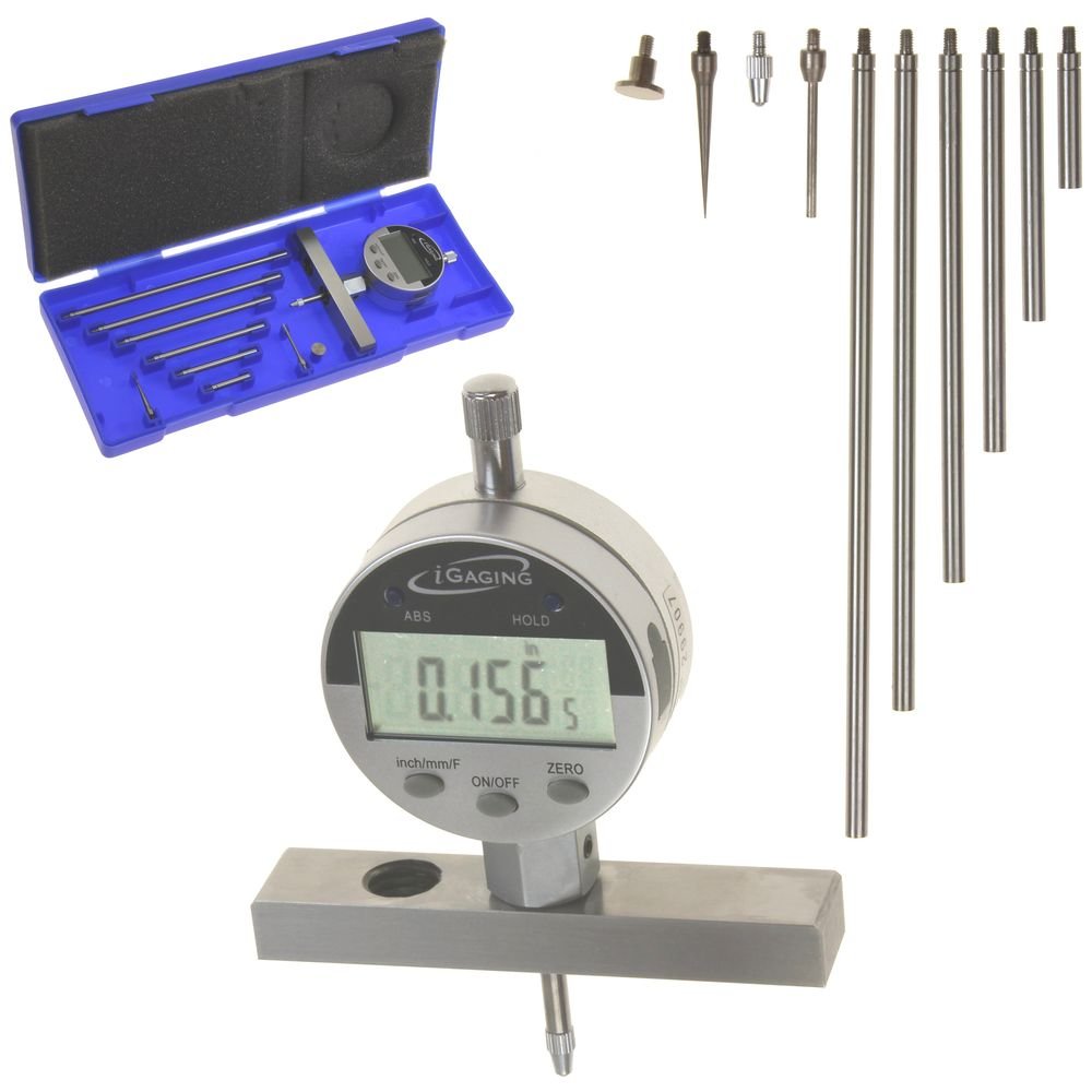 iGaging 400-D69,calibrador de profundidad electrónico con indicador digital, rango de medición 022″, resolución 0.0005″, base de 2posiciones