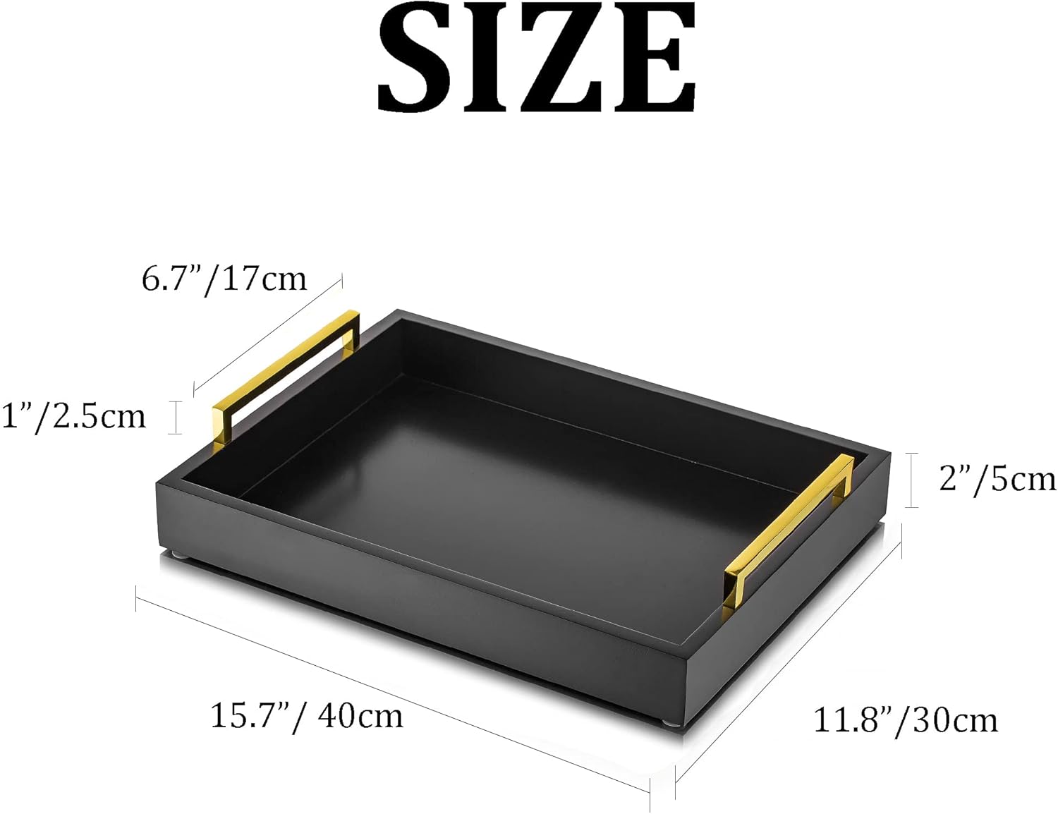Hanobe Bandejas decorativas negras para mesa de centro, bandeja otomana grande de MDF para sala de estar, baño, cafetería, decoración moderna con
