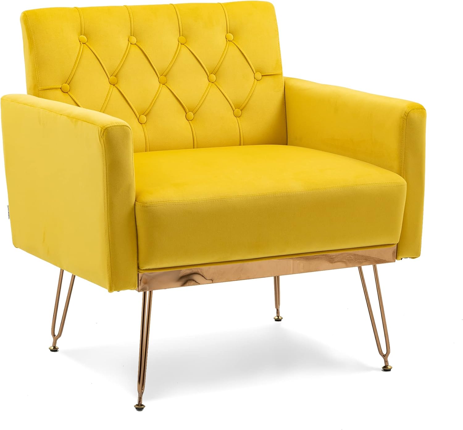 Olela Juego de 2 sillas decorativas, sofá individual de terciopelo, sillas de lectura laterales tapizadas modernas con brazo y patas de metal dorado