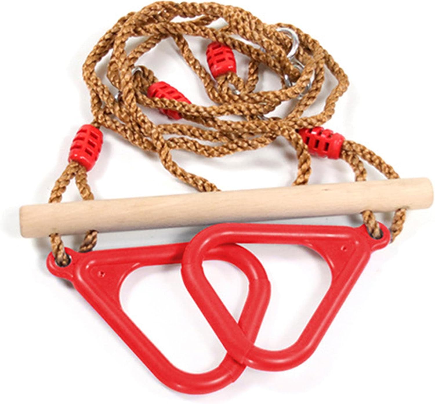 Vaveren Barra de columpio de trapecio para niños con anillos, aro colgante de madera, barras de mono con correas ajustables, barra de columpio de
