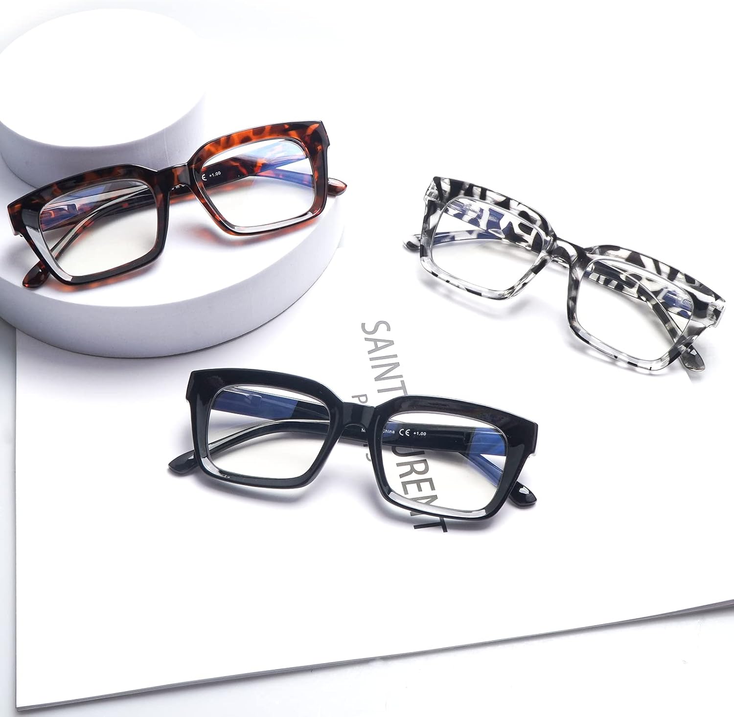 CLASAGA Progressive Multifocus Reading Glasses for Women Men, Retro Oversized Square Computer Readers