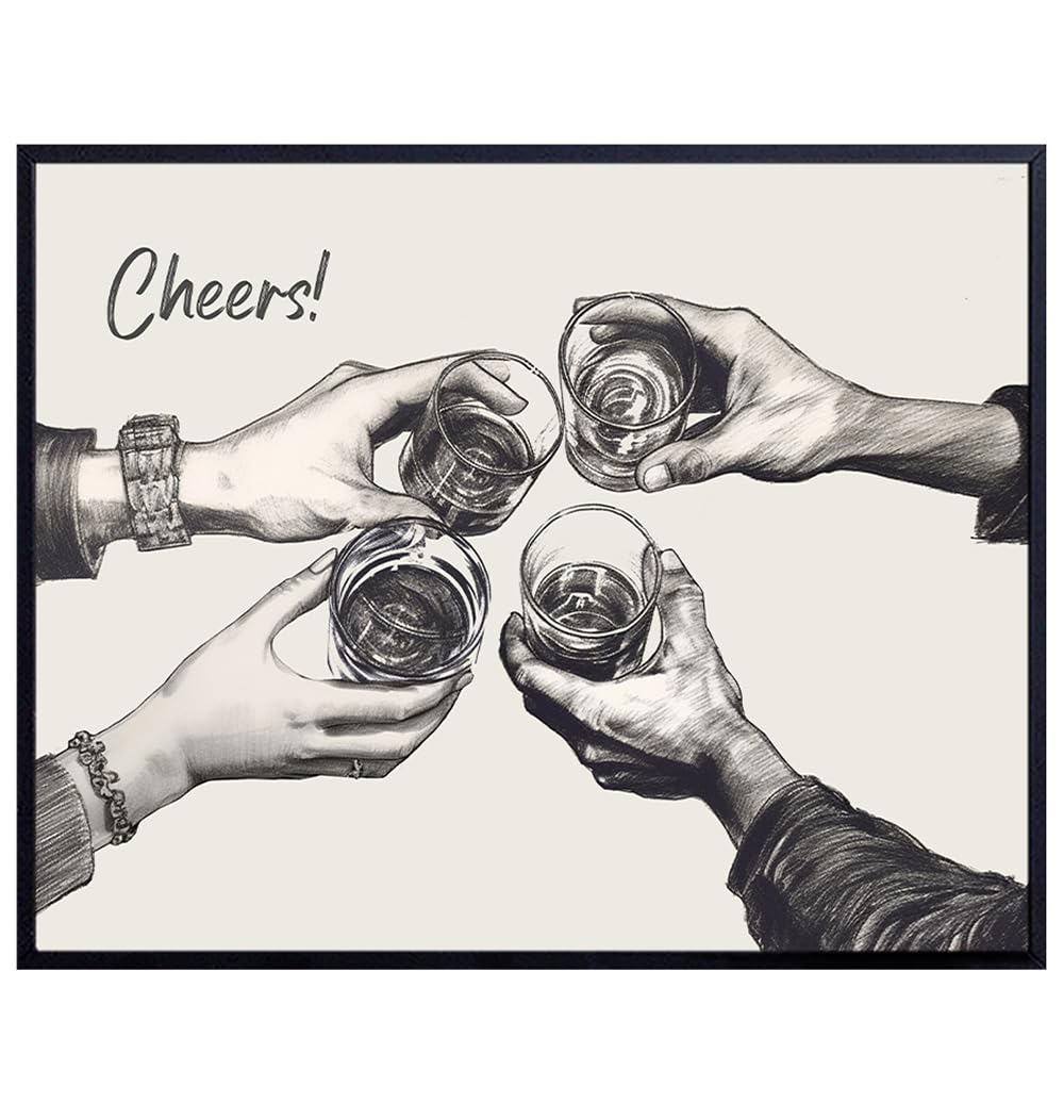Bar Decor – Cocktail Party Decorations – Kitchen Wall Art – Posters for Men – Man cave Wall Decor – Cafe Wall Art & Decor – Cheers Sign – Dining
