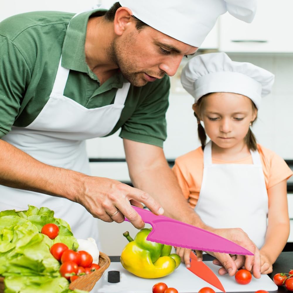 NANXJIUR Juego de 8 cuchillos de cocina de nailon de plástico para niños, cuchillos de cocina y hornear, cuchillos seguros para pan sin BPA,
