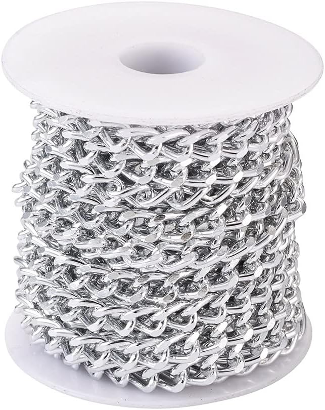 Cadena de eslabones de aluminio de 16.4 pies sin soldar, cadena de eslabones chapada en plata de corte de diamante con carrete de plástico de 0.335