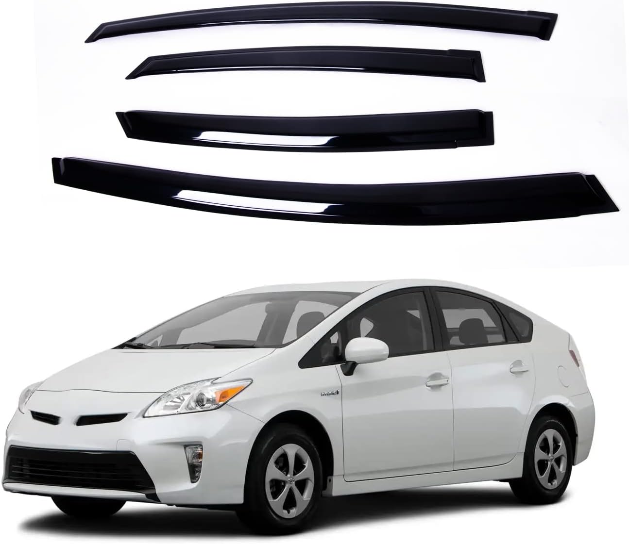 Compatible con Toyota Prius 2009-2015 – Juego de viseras de ventana de humo de acrílico seguro, protección contra el sol, la lluvia y la