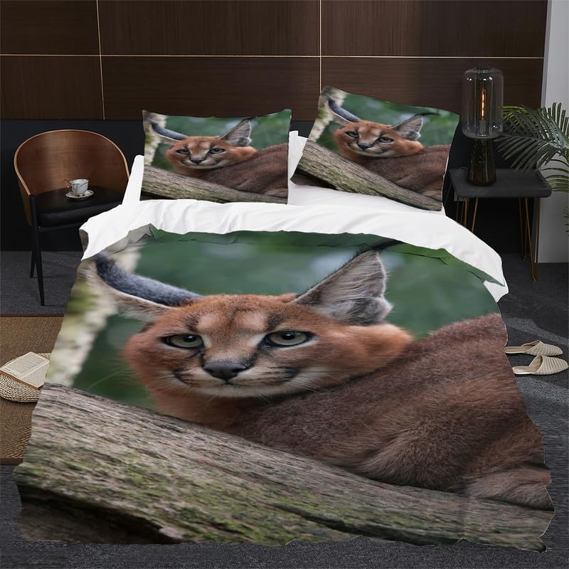Dark Green Big Floppa California King Duvet Cover Animal Print Bedding Soft Microfiber Comforter Cover and 2 Pillow Shams 20″X36″, Bed Set Duvet