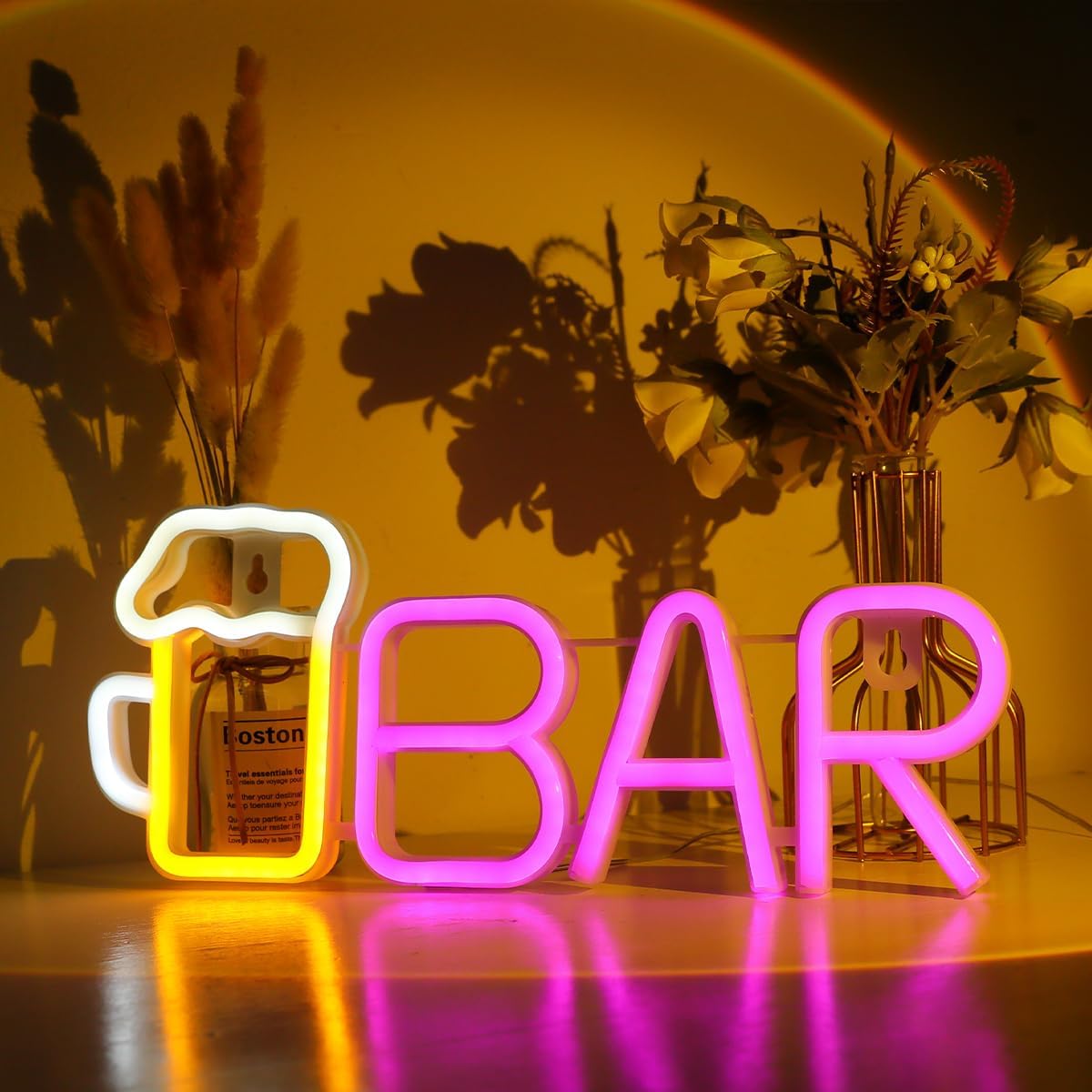 ENUOLI Letreros de barra de neón, luz LED de neón de cerveza para decoración de pared, letreros de neón de barra alimentados por USBbatería,