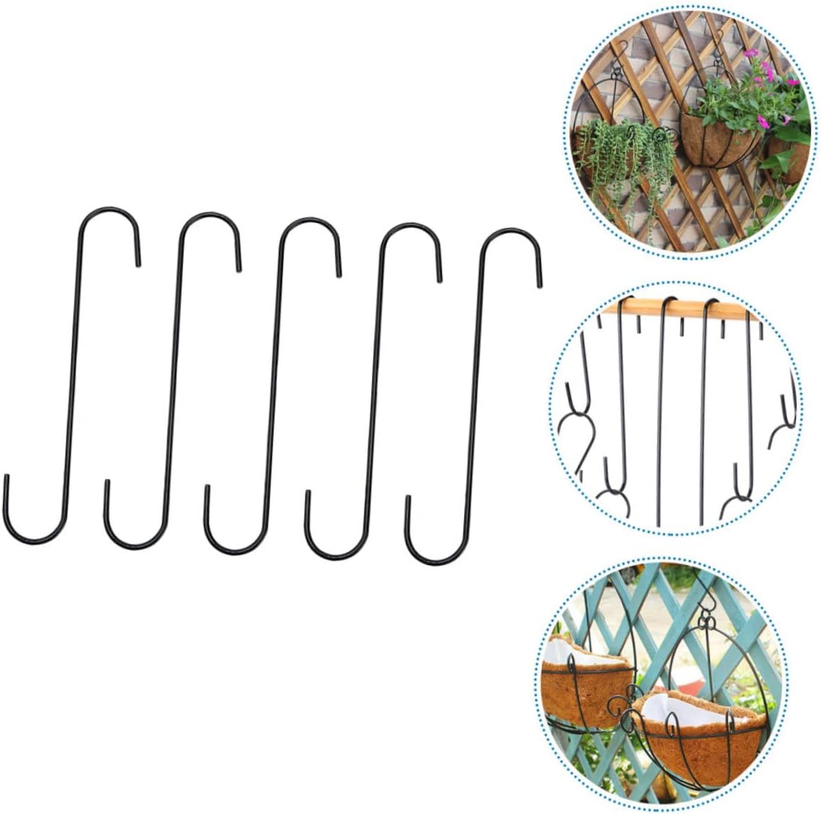 GANAZONO 5 ganchos de jardín para ventana, comederos de pájaros para exteriores, perchas de metal resistentes, macetas para plantas al aire libre,