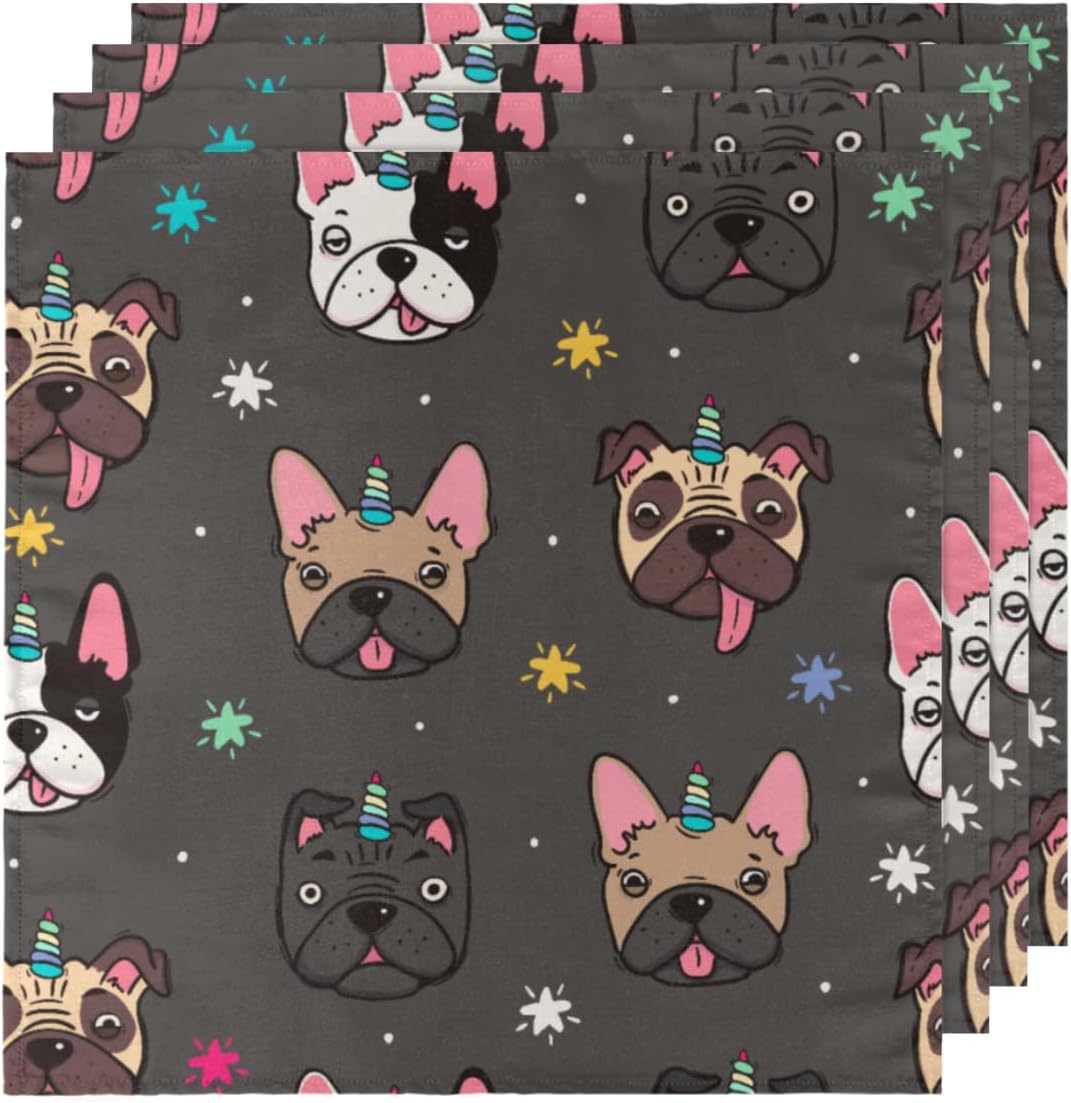 Cloth Napkins Set of 4 Cute Dog 20×20 Inch Cloth Napkins Colorful Dog Washable Reusable Kitchen Dinner Napkins Table Decor for Wedding, Holiday