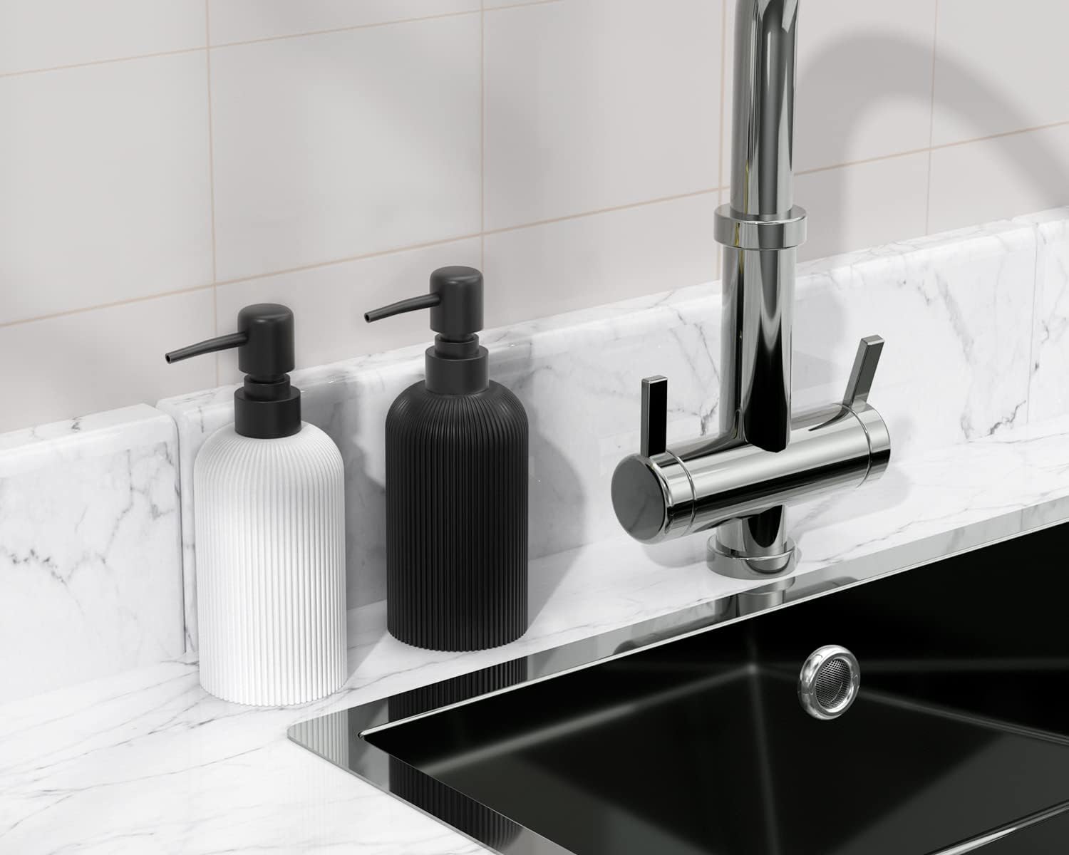 LKKL Paquete de 2 dispensadores de jabón, dispensador de jabón para platos y dispensador de jabón de manos para cocina y baño, dispensador de jabón