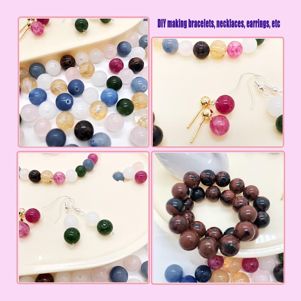 230 cuentas de piedra natural redondas de 0.315 pulgadas (0.315 in), cuentas de piedras preciosas sueltas a granel para hacer pulseras, collares,