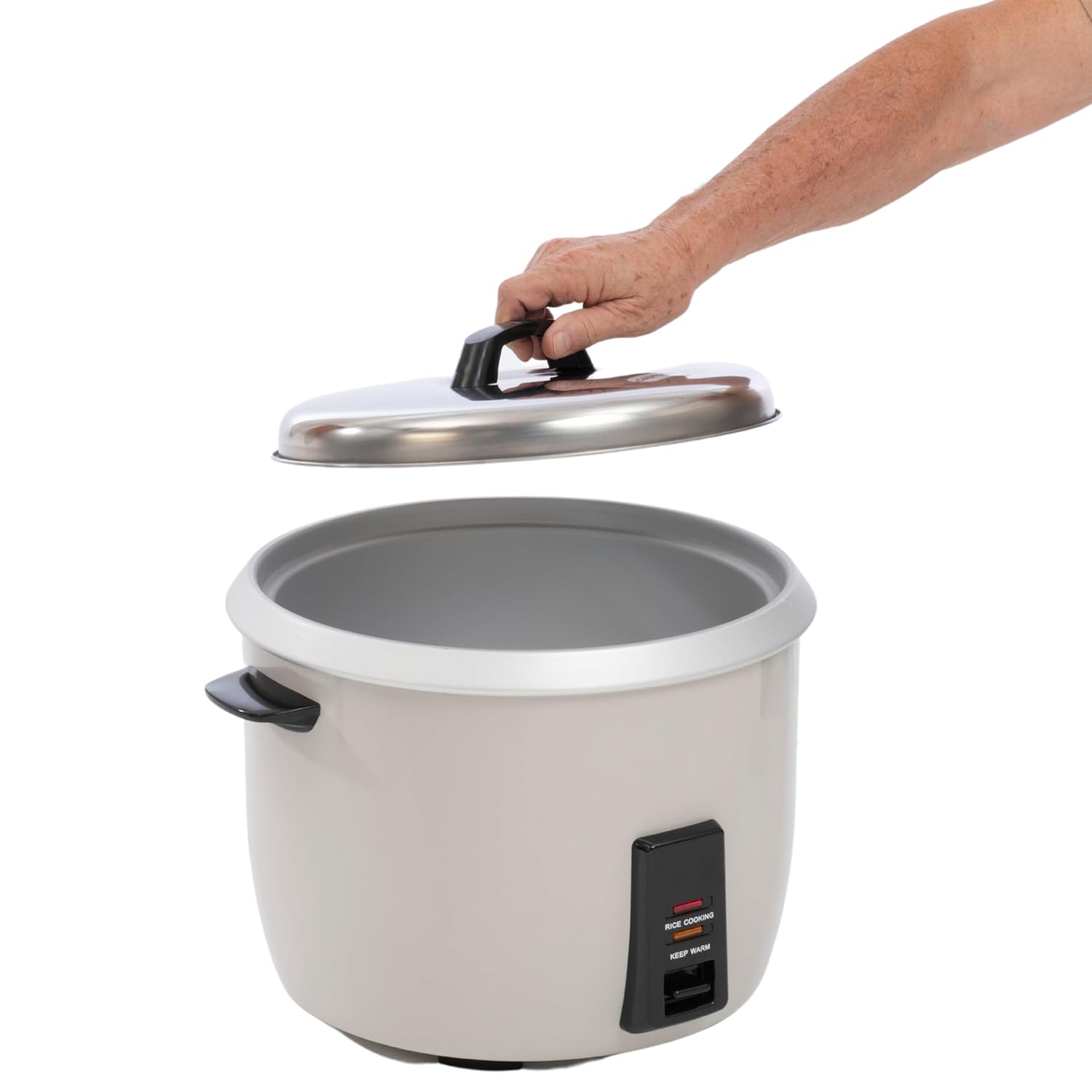 RC-E30 – Arrocera económica de alta resistencia, capacidad para 30 tazas, tenedor de plástico de gran tamaño, blanco, 13 pulgadas de alto x 20