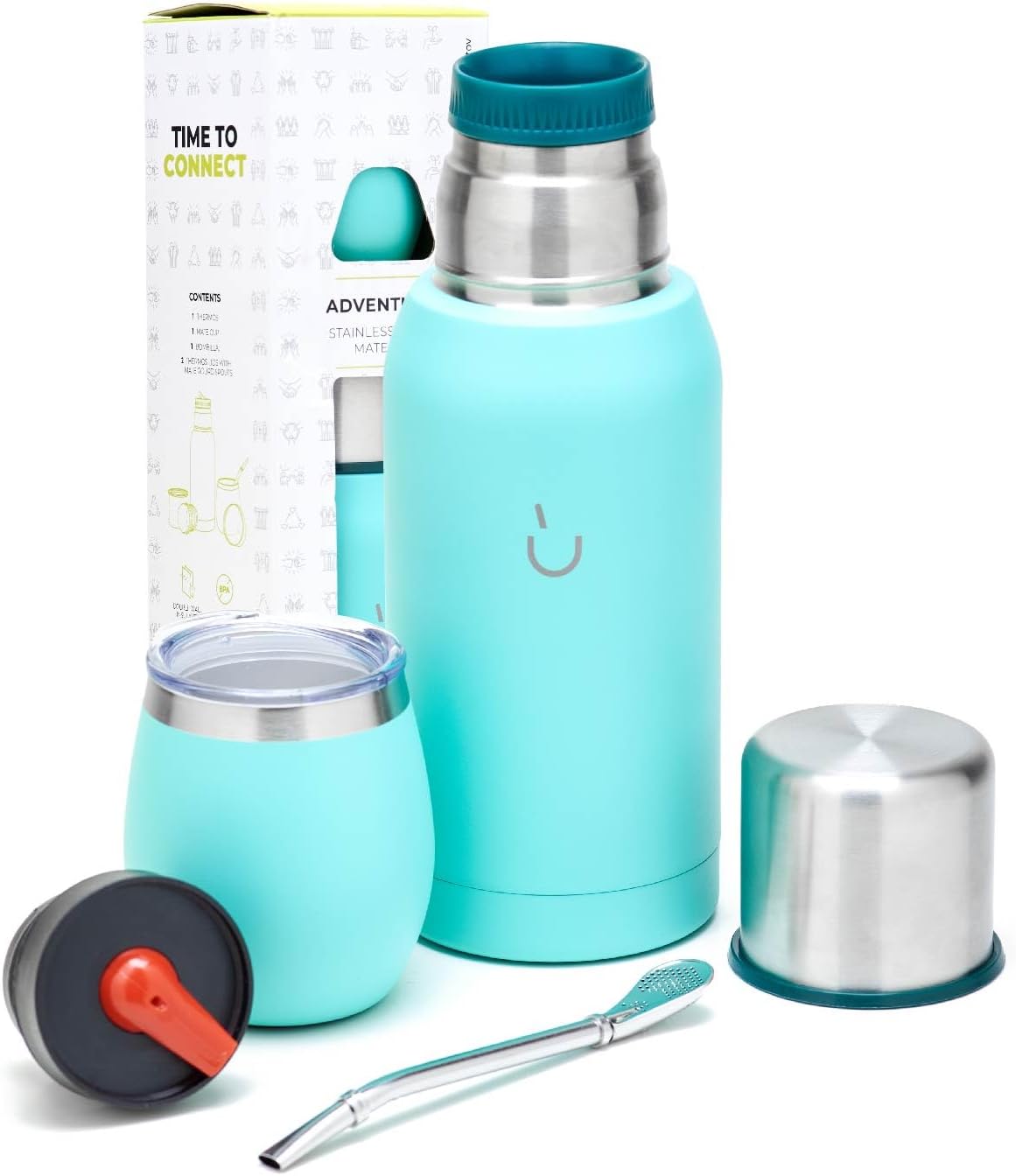 BALIBETOV Kit de yerba mate  Incluye 1 taza de yerba mate, 1 pajilla Bombilla Mate y 1 Mate Termo con 2 tapones  La calabaza de yerba mate de acero