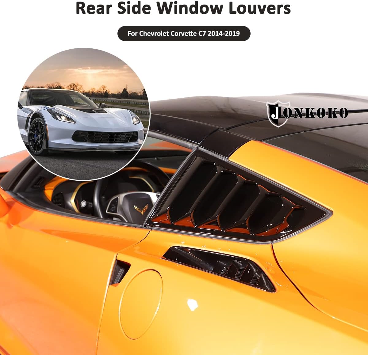 Persianas triangulares para ventana lateral trasera de automóvil compatibles con Chevrolet Corvette C7 2014-2019 (negro brillante)