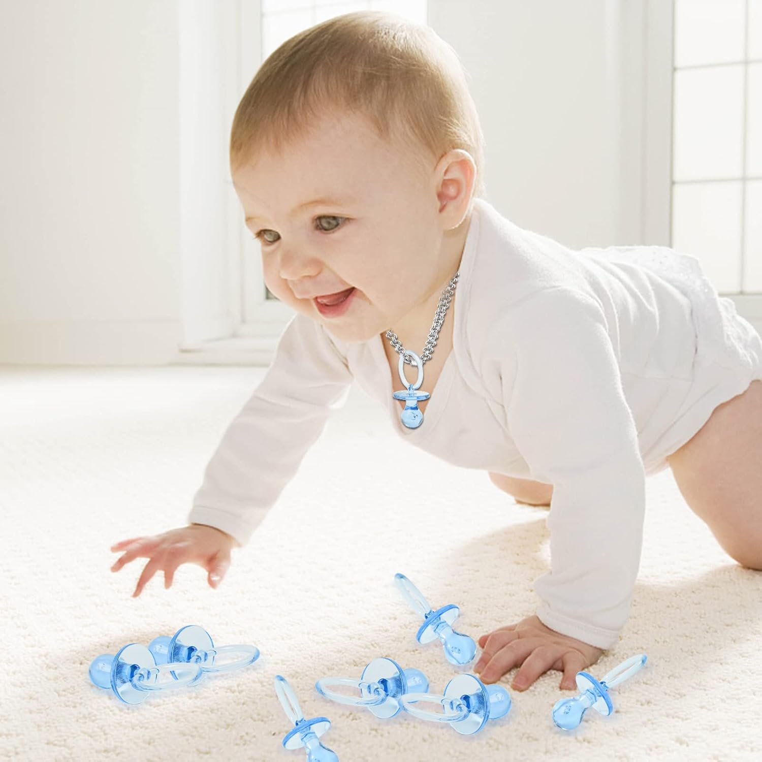 100 chupetes de plástico para baby shower, de 2.75 pulgadas, para baby shower, decoración de fiesta de género, regalo de fiesta de cumpleaños (azul)
