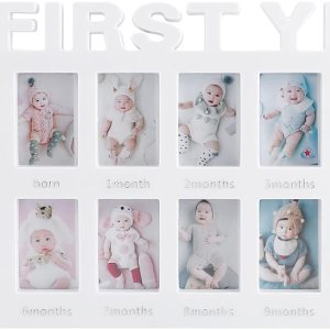 ESTAMICO Marcos de fotos de bebé My Frist Year Photo Recuerdo para bebé de 1 a 12 meses de memoria, color blanco ESTAMICO Marcos de fotos de bebé My Frist Year Photo Recuerdo para bebé de 1 a 12 meses de memoria, color blanco