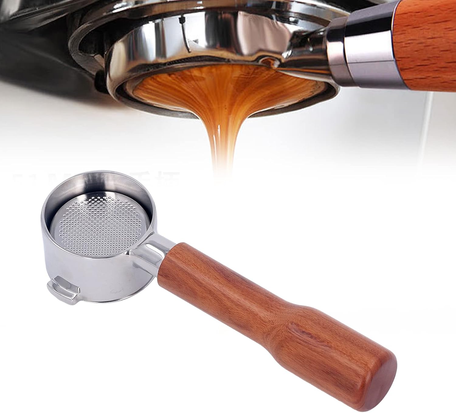 Portafiltro de 2.008 in con 2 orejas sin fondo, mango de café, piezas de repuesto de acero inoxidable, portafiltro sin fondo para Delonghi ECO310
