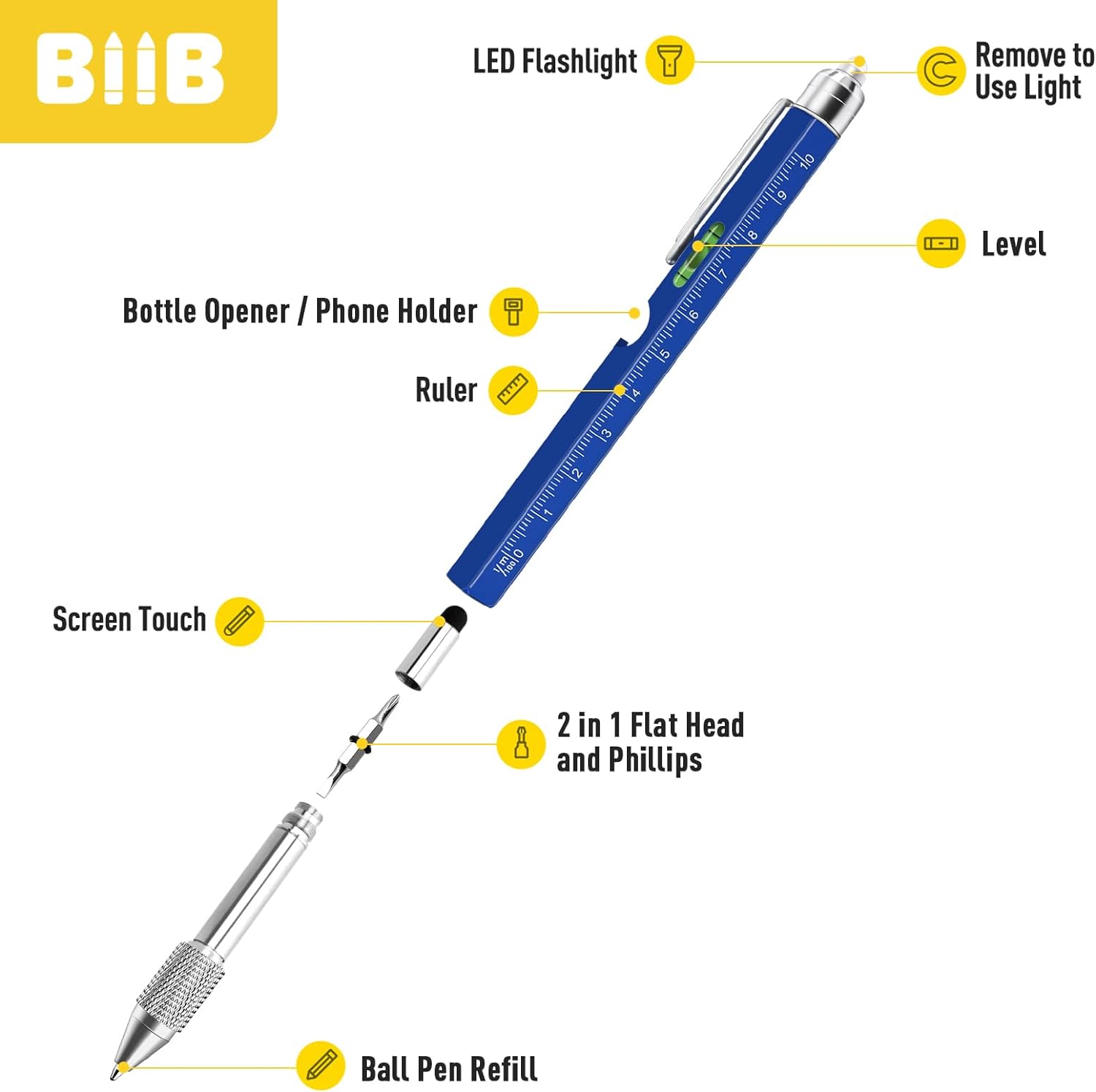 BIIB Regalos para hombres, bolígrafo multiherramienta 9 en 1, regalos para el día del padre, regalos para el día del padre, regalos de cumpleaños