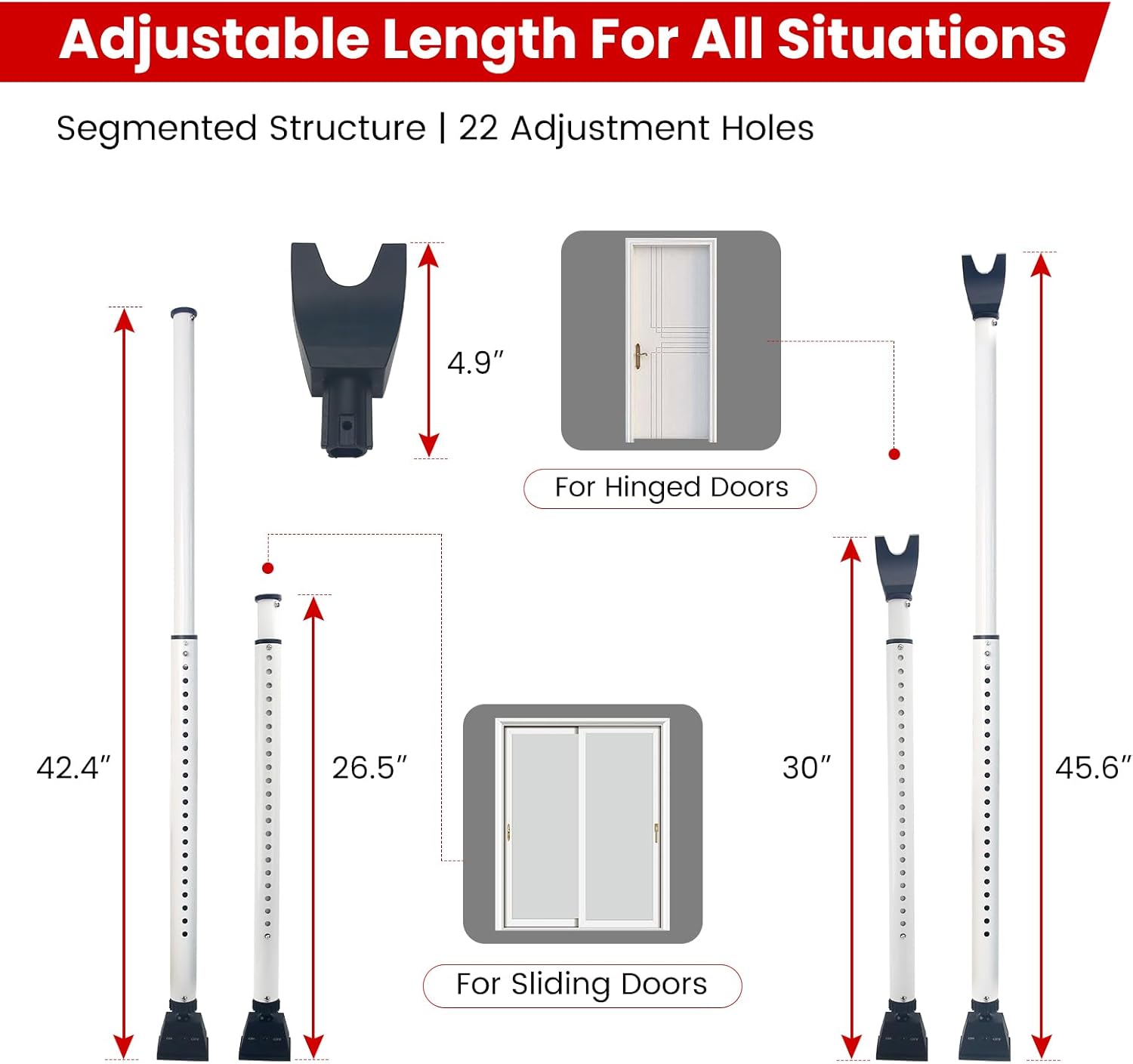 SMOOKY Barra de seguridad para puerta 2 en 1 con alarma y barra de seguridad ajustable para puerta corredera, alarma audible de 120 db, se ajusta