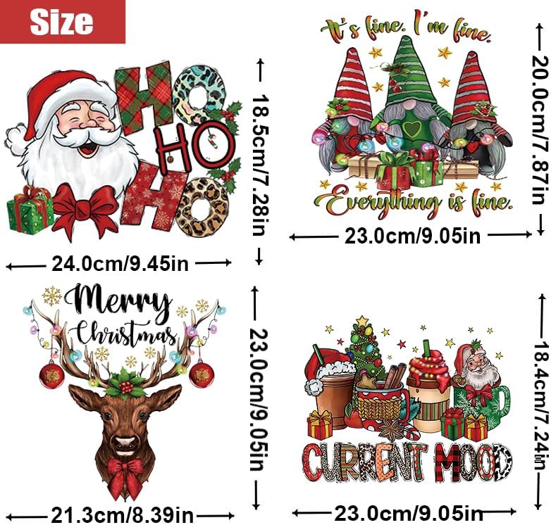 Calcomanías de transferencia para planchar de Navidad, parches para planchar con Papá Noel, lavables, calcomanías de transferencia térmica, árbol de