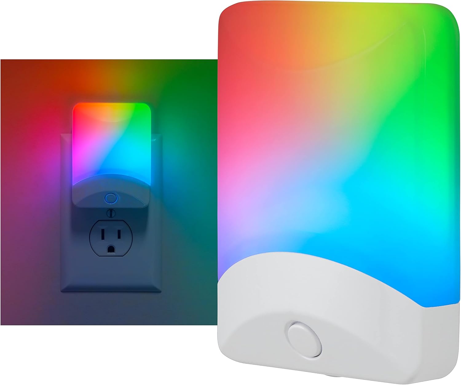 GE 34693 – Luz de noche LED cambiante, modos de color blanco y vibrante, para enchufe, sensor de atardecer y amanecer, eficiencia energética,