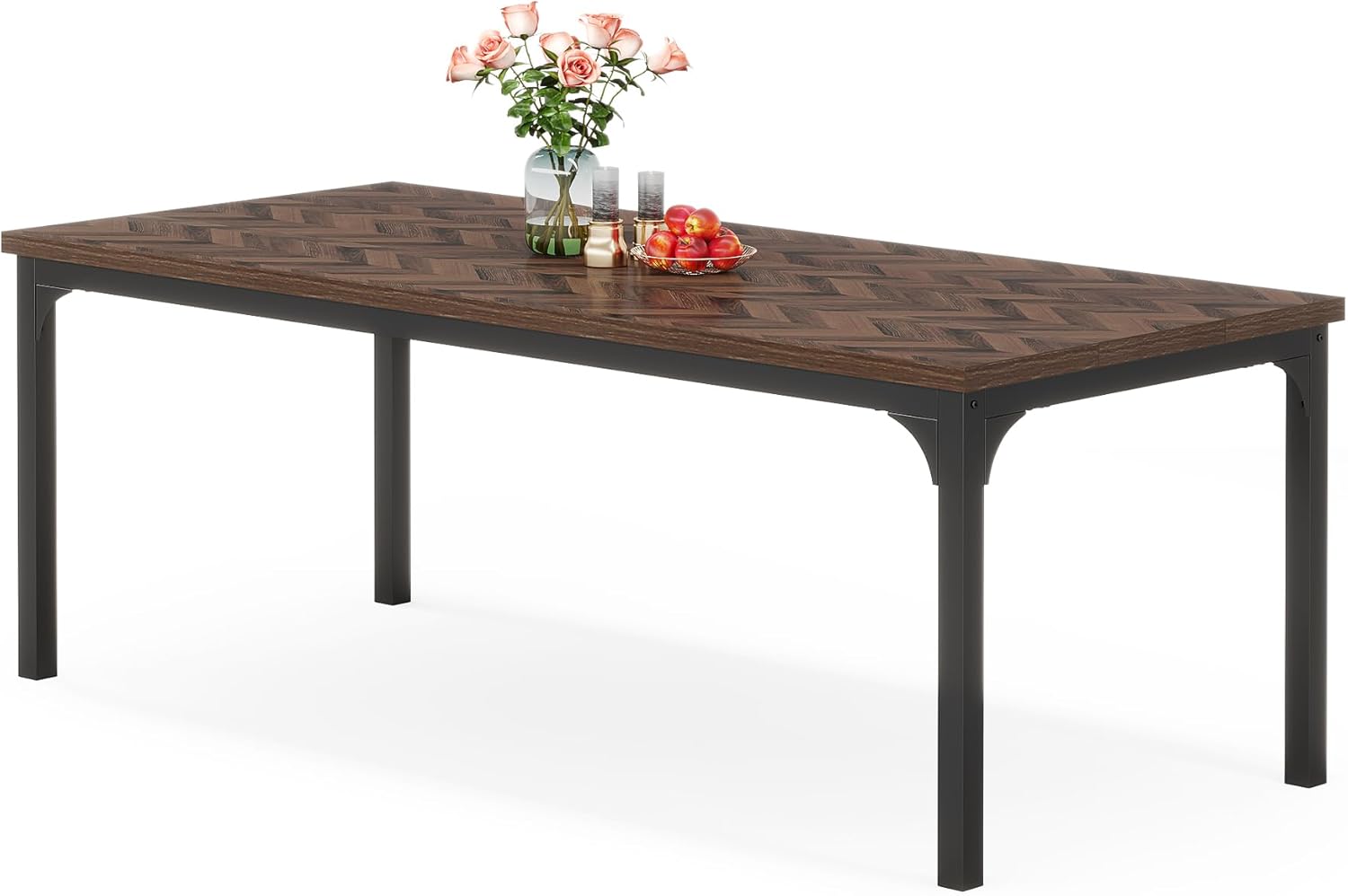 Tribesigns Mesa de comedor de granja para 6-8, 70.9 pulgadas, mesa de cocina rectangular de madera con patas de metal resistentes, mesa de comedor