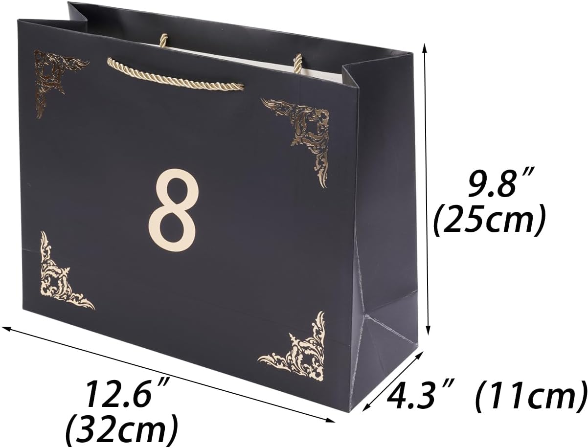 Lyforpyton Bolsas de regalo grandes con papel de seda y tarjeta de 12.6 x 4.3 x 9.8 pulgadas, bolsa de regalo negra para hombres y mujeres,