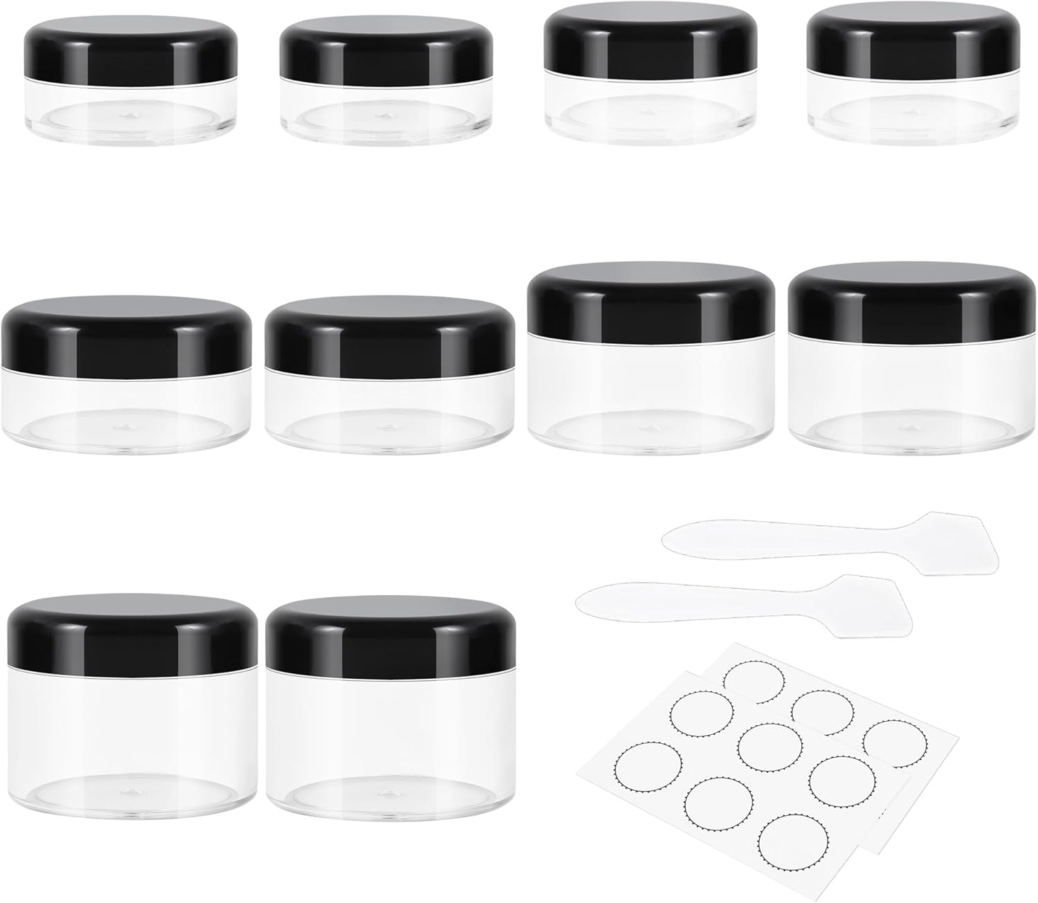 10 recipientes pequeños de viaje, 3510150.71 oz de tamaño para cremas, recipientes de muestra con tapas de rosca, 12 etiquetas2 mini espátulas,