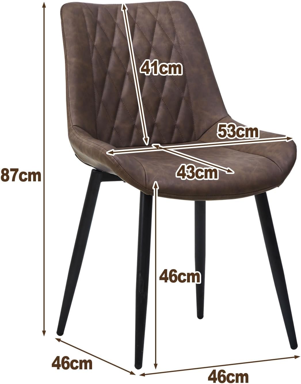 TUKAILAi Juego de 2 sillas de comedor de piel sintética, sillas de cocina de diseño moderno de diamante con asiento tapizado y patas de metal,