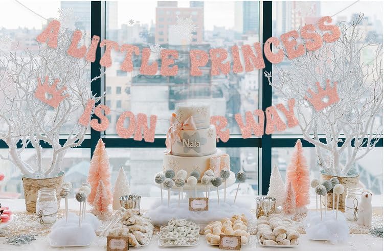 Cartel con texto en inglés “A Little Princess is on her Way”, decoraciones de princesa para baby shower, corona de revelación de género, suministros