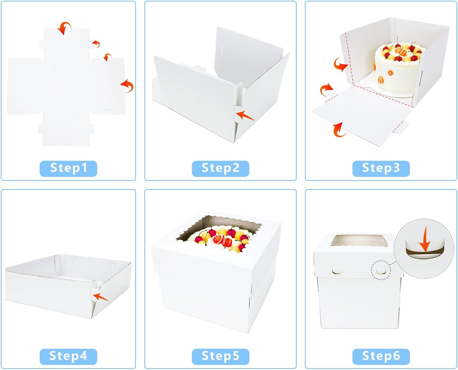 Cajas para pasteles con tablas para tartas, 5 unidades, 10 x 10 x 8 pulgadas, cajas blancas para panadería, cajas para tartas, cajas altas para