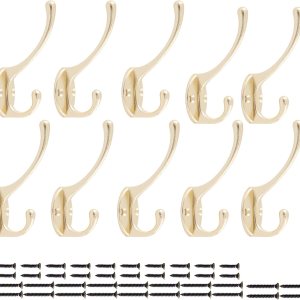 Paquete de 10 ganchos plateados montados en la pared con 40 tornillos (2 tamaños diferentes incluidos) ganchos dobles retro para abrigo, bufanda, Paquete de 10 ganchos plateados montados en la pared con 40 tornillos (2 tamaños diferentes incluidos) ganchos dobles retro para abrigo, bufanda,