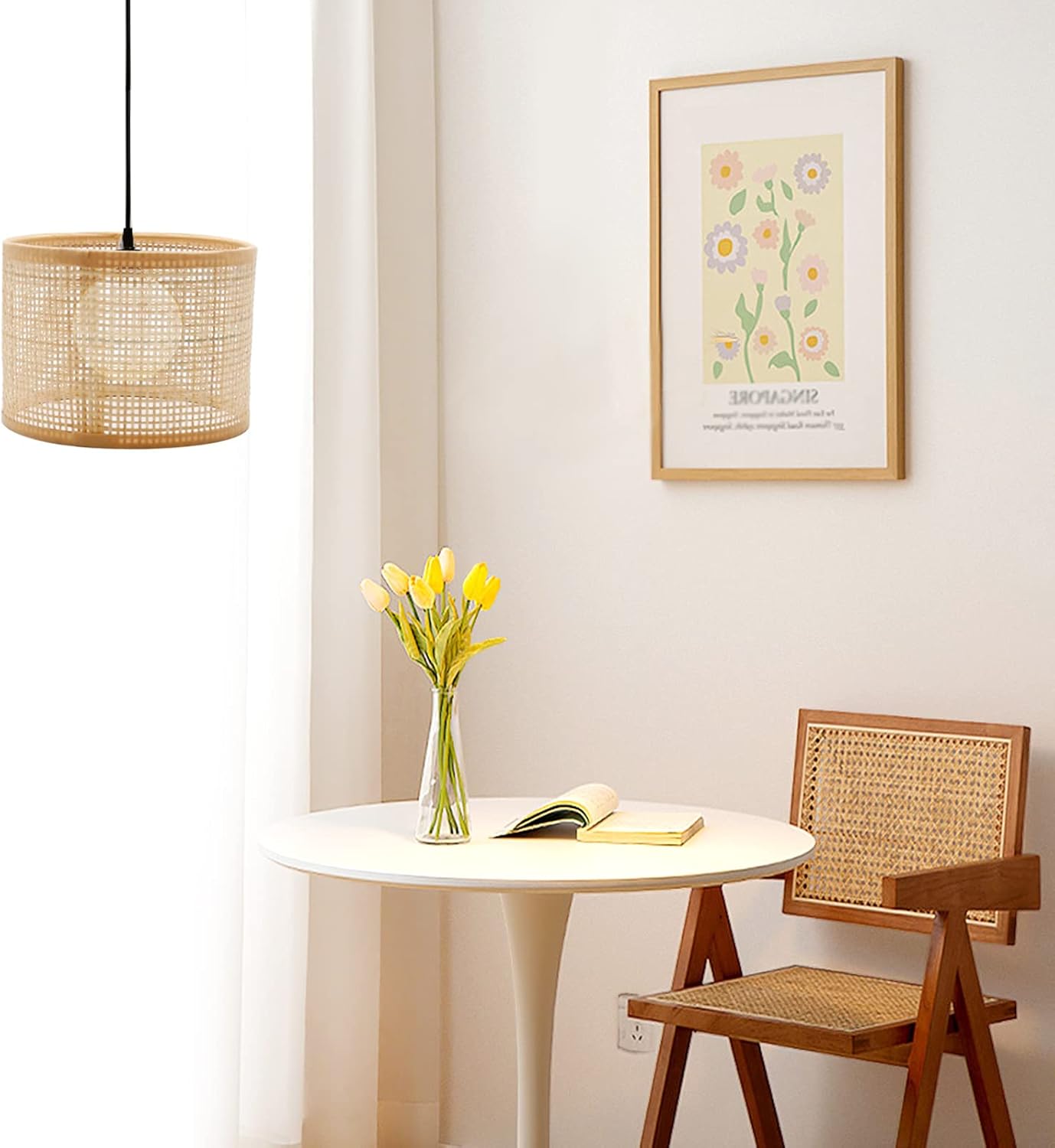 Pantalla colgante para lámpara colgante, delicada cubierta de luz tejida de ratán tejido, pantalla para lámpara de piso y lámpara de mesa,