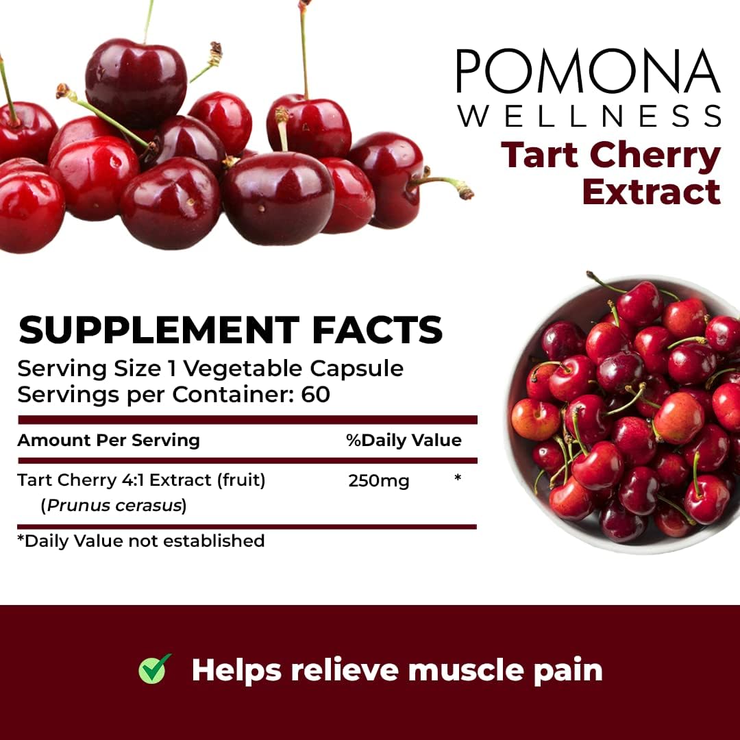 Pomona Wellness Suplemento de cereza ácida, soporte antioxidante, ayuda a la recuperación muscular, vitamina de frutas hecha con cerezas ácidas, sin