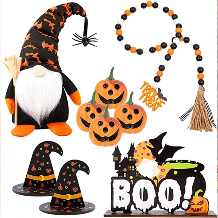 Decoraciones de Halloween  Juego de 11 piezas de decoración de bandeja escalonada de Halloween  Cartel de madera rústica de granja  Lindos gnomos de