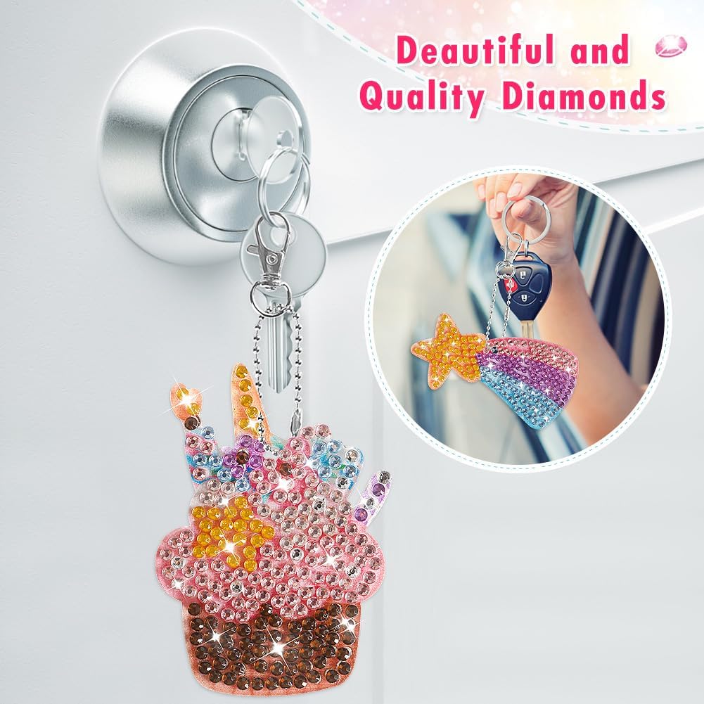 Kits de llaveros de diamante 5D para niños, 6 piezas de artes y manualidades para niños de 8 a 12 años, pintura por números para decoración de